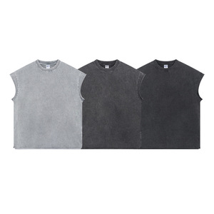 Camiseta sin mangas para hombre, de algodón de alto gramaje, con lavado ácido, estilo vintage desgastado, con borde sin rematar, corte holgado, informal, personalizada al por mayor - Product Image 3