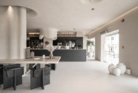 Conception d'intérieur de café écologique et recyclable de style Wabi-sabi, personnalisation complète de l'espace commercial pour café, boutique sur mesure