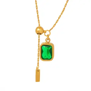 Collier de luxe vert émeraude avec pompon en zircon femmes alphabet anglais BABY collier pendentif en or en acier inoxydable
