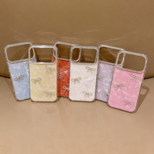 Luxury Star Rhinestone Bow Stylish Soft TPU Shockproof Heat Dissipation Mirror Phone Case for 17 Pro Max/Air 16/15 Girls