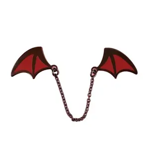 Custom High Quality Black Metal Chain Red Glitter Devil Wings Soft Hard Enamel Metal Pendant Charm Pins