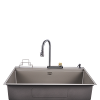 Évier simple en acier inoxydable de haute qualité, couleur gris nano, avec robinet et accessoires multifonctionnels