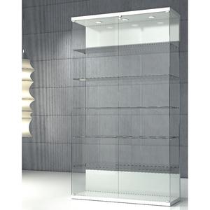 Vitrine moderne en verre 120x40x210cm, portes battantes verrouillables blanc brillant avec éclairage LED et 5 étagères - Product Image 1