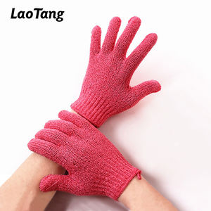 All'ingrosso guanto in Nylon a cinque dita per massaggiare la pelle morta per il corpo guanti esfolianti neri Scrubber per il corpo - Product Image 1