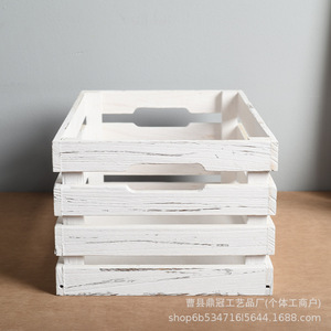 Vintage Wooden Storage <b>Crate</b> Rectangular Solid <b>Wood</b> Box For Living Room Neatening Display - Product Image 2