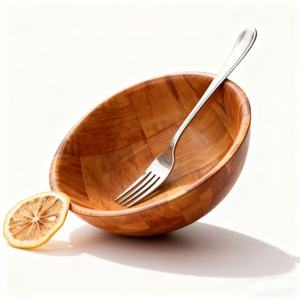 Ensemble bol et assiette de service en bois de couleur naturelle, fabriqués à la main et écologiques, pour mélanger la pâte à salade dans les restaurants ou les cuisines domestiques - Product Image 4