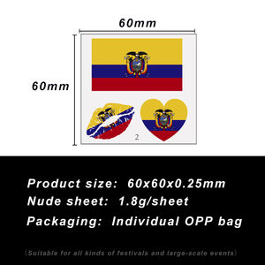 Haute Qualité Personnalisable Football Match Cheer Drapeau et Fête De Vacances Parade Visage Autocollants Équateur En Gros Tatouage Autocollants - Product Image 3