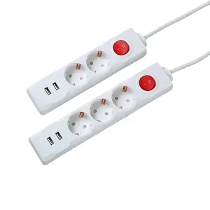 OSWELL 6 outlet European White Color Power Strip Switch Distribution Boards Power Cable Wire