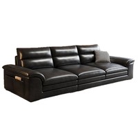 Amerikanisches Retro-Sofa aus gewachstem Leder, dreisitzig, gerade, luxuriöses Ledersofa für kleine Wohnzimmer