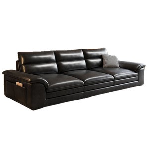 American Retro Waxed Leather Three Seater Straight <b>Sofa</b> Light Luxury Leather Couch <b>For</b> Small Living Room - Product Image 2