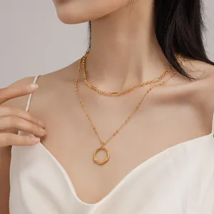 Wholesale Jewelry 18K Yellow Gold Bead Chain Necklace Gold Filled Copper Necklace Chain