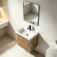 Meuble de salle de bain mural en contreplaqué, compact, gain de place, avec lavabo simple et miroir – Vente en gros