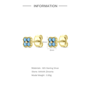 Boucles d'oreilles clous CANNER S925 en argent sterling simple, motif fleur à quatre pétales, zircon 5A et turquoise, plaqué or 18 carats, bijoux pour fille - Product Image 6