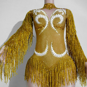 Body de Alta Calidad para Drag Queen, Diseño Sexy con Estampado de Toro, Perlas y Flecos de Diamantes de Imitación, Dorado, para Grupo Femenino, Ropa de Escenario, Personalizado - Product Image 5