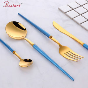 Ensembles de couverts en acier inoxydable or mat couverts miroir polonais avec poignées en <span class=keywords><strong>plastique</strong></span> pour la nourriture pour les mariages - Product Image 4