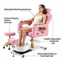 Fauteuil de pédicure hydraulique inclinable de luxe pour salon de beauté, avec massage des pieds, pour nail art et pédicure, et bassin de trempage des pieds mobile