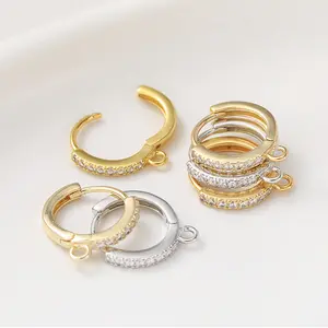 Wholesale Diy Making Jewelry Findings & Components Supplies Brass Micro Pave Cubic Zirconia Hoop Earring Finding