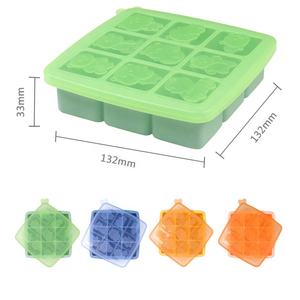 Household Children Food Storage Container 9 Cavity <b>Ice</b> Cube Molds Food Grade Silicone <b>Ice</b> Cube Tray With Lid - Product Image 6
