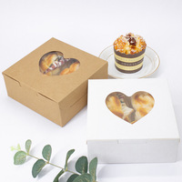 Boîte à cupcakes carrée rigide en papier kraft avec fenêtre, matériaux recyclés, emballage alimentaire pour gâteaux, cadeaux de Pâques et de la Saint-Valentin