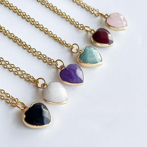 قلادة G4632 بالجملة من الفولاذ المقاوم للصدأ مع حجر طبيعي من الأمازونيت أو الأميثيست أو الكوارتز الوردي على شكل قلب، مجوهرات عصرية - Product Image 4