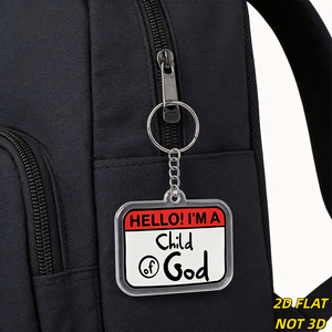 Portachiavi in acrilico 'Hello I'm a Child of God', Design <span class=keywords><strong>con</strong></span> Etichetta del Nome per Fede Cristiana, Resistente ai Graffi, Anello Diviso Argentato - Product Image 3