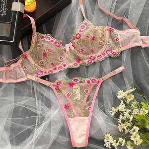 New printed embroidered candy sweet girly see through sexy lingerie set