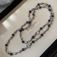 Collier ras du cou multicouche empilé en perles grises baroques naturelles de haute couture avec bouton cœur, bijoux pour femmes, vente en gros