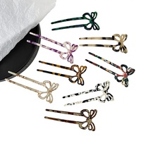 Épingle à chignon en acétate motif papillon, créative, imprimé léopard, géométrique, vintage, style Hanfu, pour mariage, en forme de U