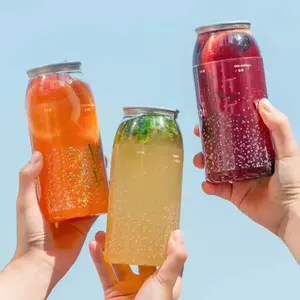 थोक 350/500/650 एमएल पीईटी पारदर्शी शीतल पेय आसानी से खुले ढक्कन के साथ खाली प्लास्टिक साफ़ सोडा पेय कैन
