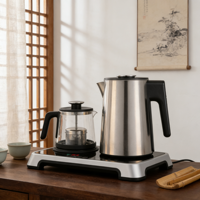 Ensemble de service à thé double avec plateau, comprenant une bouilloire électrique pour thé chaud et une théière en verre pour le thé à la maison et à l'hôtel
