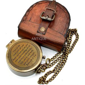 ALFA NAUTICAL Nautical Brass 2 Inch Portable Pocket <b>Compass</b> <b>Engraved</b> Proverbs 3:5-6 Leather Case Christian Inspirational Bible - Product Image 4