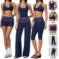 SS27 Nouvel Ensemble Exclusif 2 Pièces pour Femmes : Soutien-Gorge de Sport Halter à Pois et Rayures et Pantalon Capri à Taille Rabattable – Tenue de Yoga Rétro Décontractée