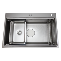 Évier de cuisine artisanal en acier inoxydable 304, grand modèle à montage sur plan, argenté, résistant aux rayures, forme carrée, monotrou