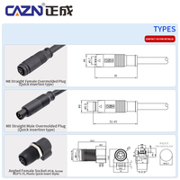 Connecteur M8 mâle droit surmoulé à clipser, 3, 4, 5, 6 ou 8 broches, 8 trous, pour câble PUR et PVC, type Push-Pull