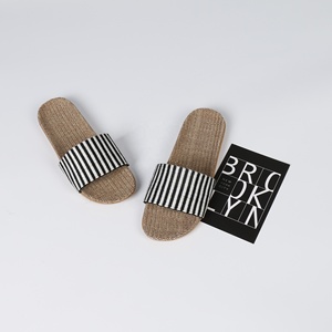 Manufacturer Wholesale Linen for <strong>Slippers</strong> Korean Trendy Printed Striped Design <strong>Black</strong> White Foreign Trade Shoes with EVA Outsole - Product Image 2