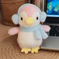 Porte-clés pingouin mignon en peluche de 4 pouces, animal en peluche doux avec écouteurs et lumière, breloque de sac pour machine à griffes, cadeau