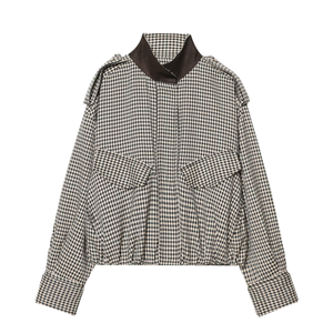 Abrigo de piloto a cuadros de la nueva serie de moda primavera 2026 para mujer, estilo vintage, manga larga, prenda exterior femenina, sobrecamisa elegante - Product Image 1