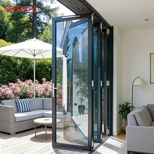 Дерчи США Корпус реберные ветрозащитные двустворчатые двери алюминиевое остекление Двойные Стеклянные Панели низкие E с нейлоновым экраном двери для патио аккордеон - Product Image 1