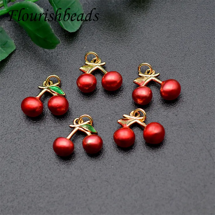 New Style Gold Plated Enamel Cute Fruit Cherry Charm