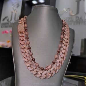 Cadena Cubana de 22 mm con Incrustaciones Completas, 5 Filas, Chapada en Oro Rosa, Plata de Ley 925, Pasa la Prueba de Diamantes, Cadena de Moissanita VVS para Hombre - Product Image 3