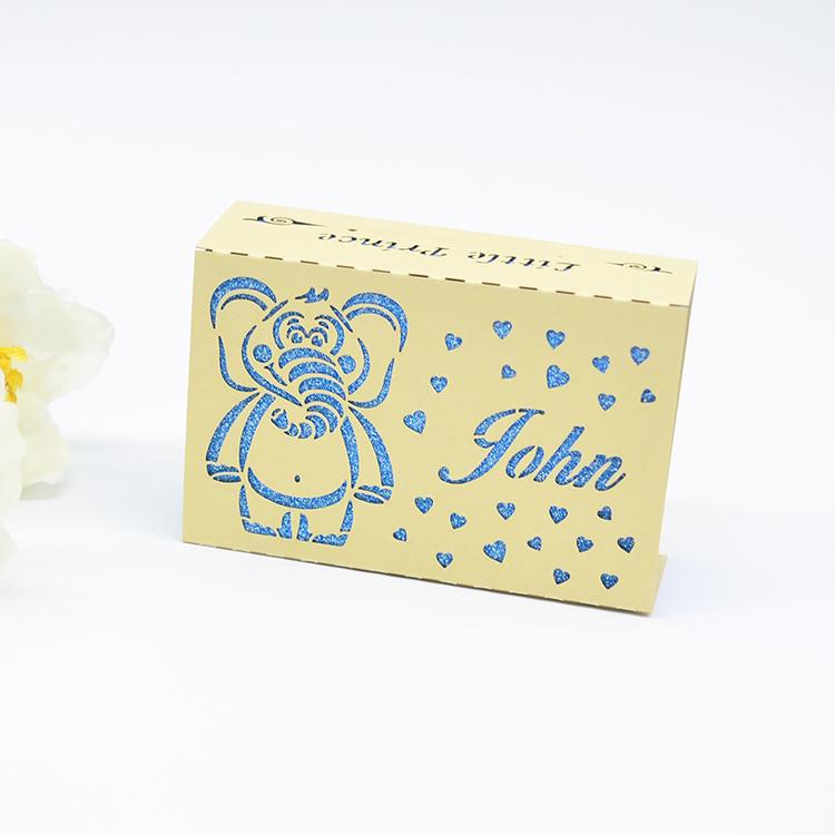 glitter blue inside box, light brown outside wrap