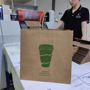 Sac en papier kraft épais de couleur marron, idéal pour les plats à emporter, les courses, les aliments, avec un autocollant « Merci » pour les arts et l'artisanat - Product Image 1