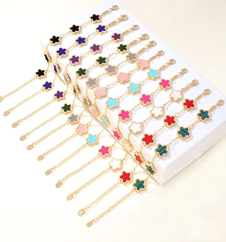 INS Hot Selling Colorful Clover Elegant Bracelets Gold Plated Double Side 5 Flower Charm Bracelet For Wedding Jewelry Gifts