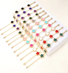 INS Schlussverkauf buntes Kleeblatt elegante Armbänder vergoldet doppelseitige fünf-Blume-Charman-Armband für Hochzeit Schmuck Geschenke