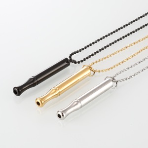 Custom Logo Stainless Steel Meditation Breath Relief Pendant Necklace Round Tube <b>Whistle</b> Anxiety Breathing Necklace - Product Image 3