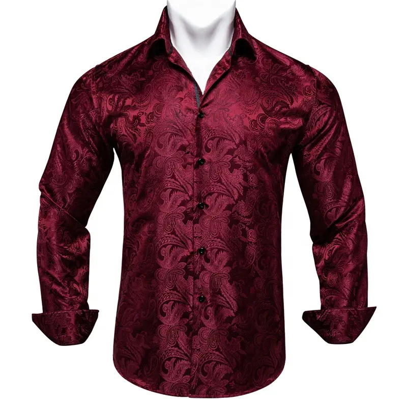 Tùy Chỉnh Thời Trang In Mens Áo Sơ Mi Sang Trọng Dài Tay Áo Hoa Paisley Lụa Kinh Doanh Đảng Áo Cưới Người Đàn Ông Quần Áo