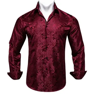 Custom Fashion Print Heren Overhemden Luxe Lange Mouwen Bloemen Paisley Zijde Business Party Trouwshirt Heren Kleding