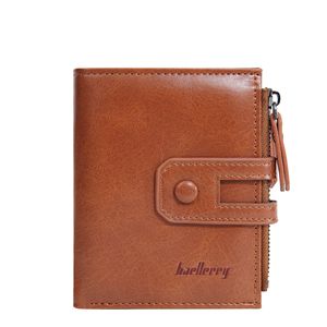 Baellerry Men's Wallet Short Soft Leather Snap Clasp Zipper <b>Card</b> <b>Holder</b> 4 Inch Black Brown Khaki - Product Image 5