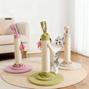 Minimalist Cat Scratcher <b>Post</b> With Feather Toy Sisal Wrapped Single <b>Level</b> Indoor Cat Tree For Cats - Product Image 2