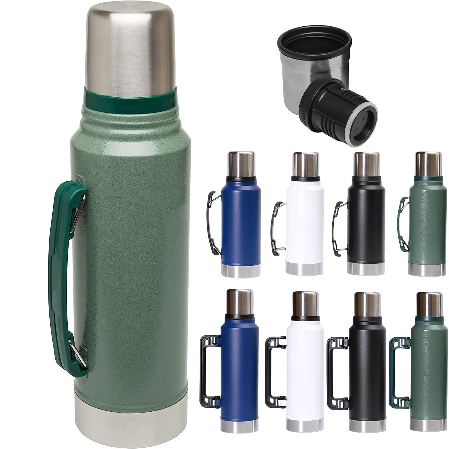 Bán buôn xách tay ngoài trời thép không gỉ 1L Flask xử lý rộng miệng trại Jug Phích chân không cách nhiệt chai nước